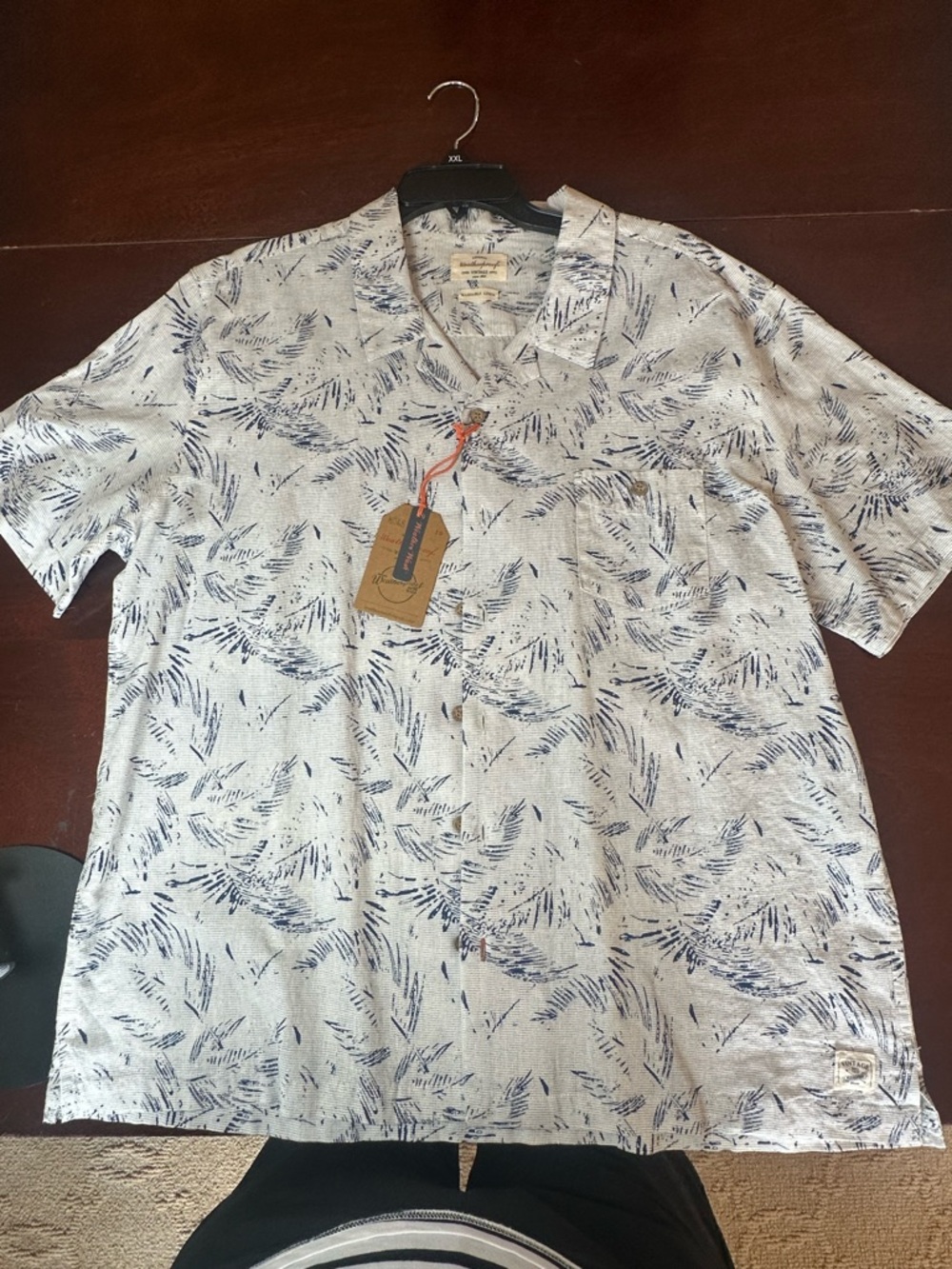 Weatherproof Short-Sleeve Button Shirt - Light Gray with Navy Leaf Print